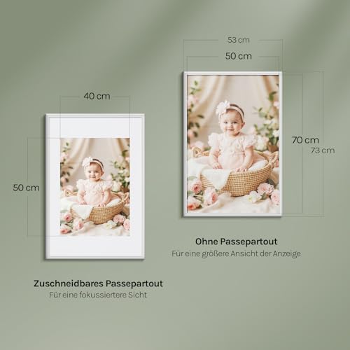 WOLTU Bilderrahmen 50x70, 3er set, Massivholz Fotorahmen mit Passepartout – Ansicht 5