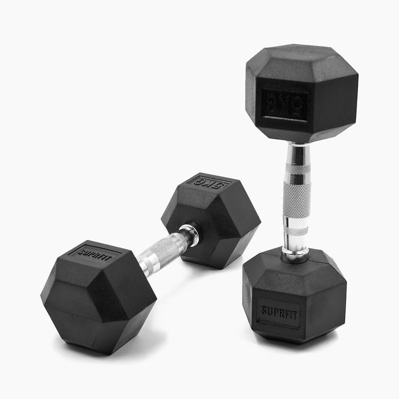SUPRFIT - Hexagon Kurzhanteln paarweise mit gummiertem Eisenkern - Fitness...