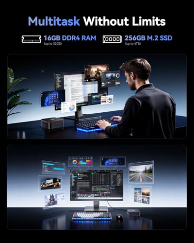 NiPoGi Pinova P1 Mini PC AΜD Ryzen R2544 W11 Pro(4C/8T,3,7GHz,Besser als 4300U/3500U/N150/N95) 16GB DDR4 +256GB M.2 SSD 4K UHD Triple Display/WiFi 5/BT 4.2/LAN für Büro Bildung Multimedia