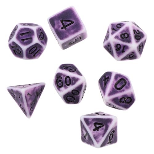 FUNNETOYU Dados Vintage de Múltiples Caras Acrílicos, Juego de 7 Piezas en Color Púrpura, Dados Poliédricos Pequeños y Ligeros para Juegos de Mesa, rol y Fiestas en Casa y Oficina