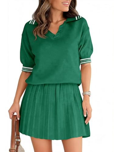 Fisoew Womens Summer 2 Piece Skirt Sets Short Sleeve V...