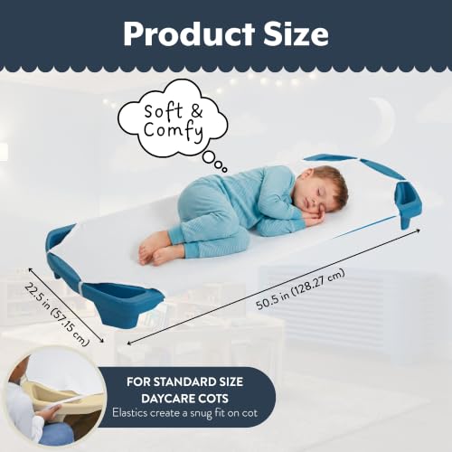 Image of Children's Factory Cot Sheets for Daycare, White, Set of 5 | Standard Size 50.5 inch x 22.5 inch Cot Sheets, Machine Washable PolyCotton Blend Toddler Cot Sheets, Daycare Essentials