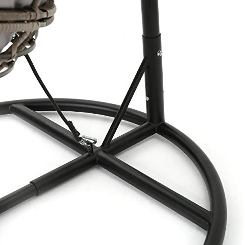 Christopher Knight Home Leasa Outdoor Wicker Hanging Basket Chair With Water Resistant Cushions And Iron Base, Grey / Black #TOP1