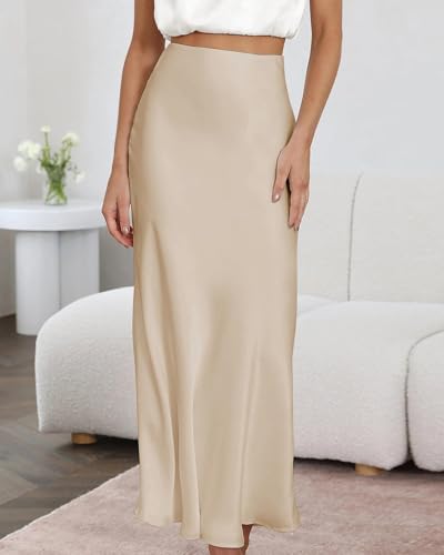 Women's Satin High Waisted Maxi Skirts Hidden Elasticized Waistband A Line Long Skirt - Image 5