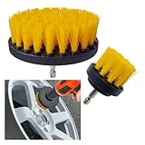 ZIMISI 2PCS Car Detailing Drill Brush Set, 2' & 4' Power Carpet Scrubber, Nylon Bristle Wheel Cleaner Brush with Drill Attachment, Car Wash Cleaning Kit for Floor Mats, Bathroom (Yellow)