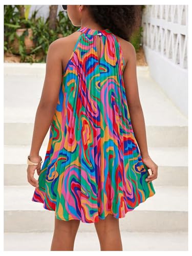 Girl's Graphic Halter Dress Summer Flowy Vacation Sleeveless Pleated Short Dresses2