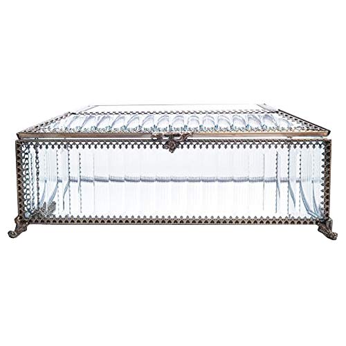 Antique Glass Jewelry Organizer with Lid/ Classic Drawer Storage Display Box with Removeable Velvet Divider Compartment Rings/Necklace/Earring/Bangles/Bathroom accessories/Beauty Ornaments Dust-proof