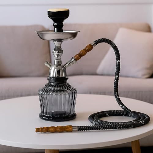 Image of MYA Heavy QT Hookah, Designer Aluminium Stem, 14 Inch Glass and Steel Set for Heavy Smoke, Perfect for Party (Black)