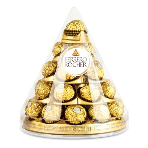 Ferrero Rocher - 28 Specialità al Cioccolato al Latte e Nocciola, Racchiuse in una Scatola a Piramide Ottimale come Regalo a San Valentino, Confezione da 350 gr