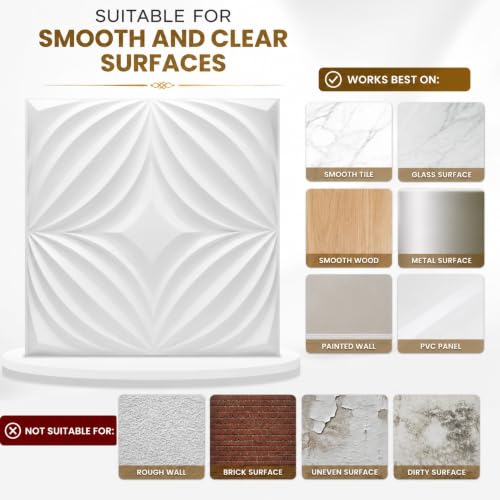 Image of Kayra Decor 3D PVC Wall Panels | Flower Design | White Color | Panels for Bedroom & Living Room | 19.7 x 19.7 Inch | Pack of 40 | 107.6 Sq Ft