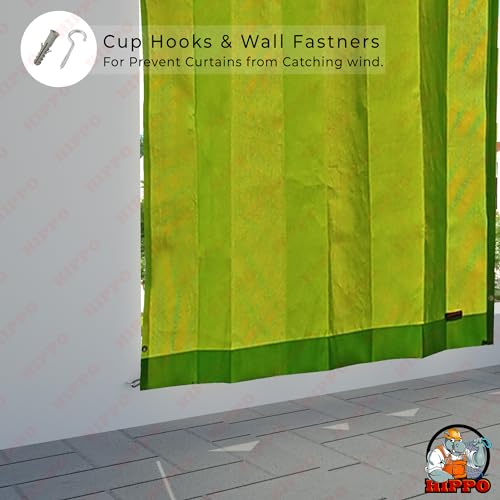 Image of HIPPO Heavy Duty Waterproof Outdoor Curtain 260 GSM - HDPE Coated Light Filtering Curtain for Lawn, Garden, Patio, Balcony & Hotel Outdoor Areas (4 Feet X 10 Feet, 2IN1 Lime-Grass, 2 PC)