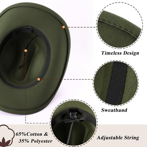 Image of DRESHOW Glitter Cowboy Hat Classic Western Rhinestone Cowgirl Hat Outdoor Wide Brim Retro Felt Fedora Hats Rolled up Caps
