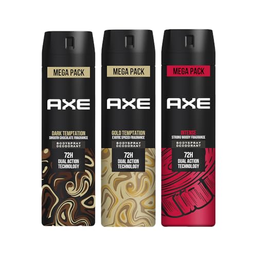 Axe Intense Long Lasting Deodorant Bodyspray For Men 215 ml & Axe Dark Temptation Long Lasting Deodorant Bodyspray For Men 215 ml & Axe Gold Temptation Long Lasting Deodorant Bodyspray For Men 215 ml