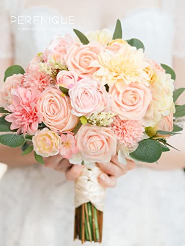 Perfnique Pink Artificial Flowers Combo Box, Set Of 47Pcs Faux Flowers, Fake Floral Arrangements For Diy Wedding Bouquets Centerpieces With Roses, Baby Shower Party Home Decorations(Peach Pink) #TOP5