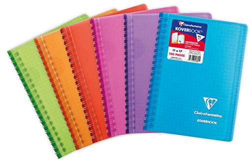 Clairefontaine 341601C Un Carnet à Spirale Koverbook - 11x17 cm - 100 Pages Petits Carreaux - Papier Blanc 90 g - Couverture Enveloppante Polypro - Couleur...