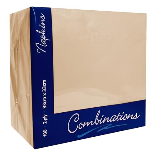 Venuscello® 100 x Serviettes Papieren Servetten Champagne Crème Wegwerp Recyclebaar Tissue 2-Laags 33cm voor Catering Bruiloft Verjaardagsfeesten
