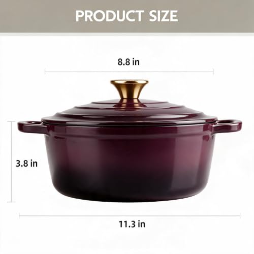 Image of Dutch Oven Enameled Cast Iron with Lid - Big Dual Handles - Oven Safe up to 500F - Classic Round Pot for Versatile Cooking 3 QT Deep Pot Fig