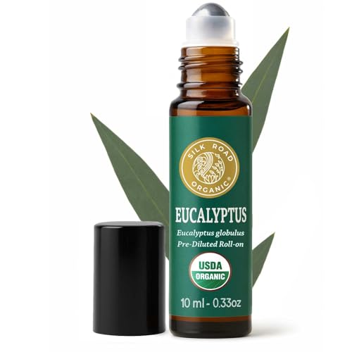 Silk Road Organic Eucalyptus Essential Oil Roll On, USDA Certified - Respiratory Health, Colds,...