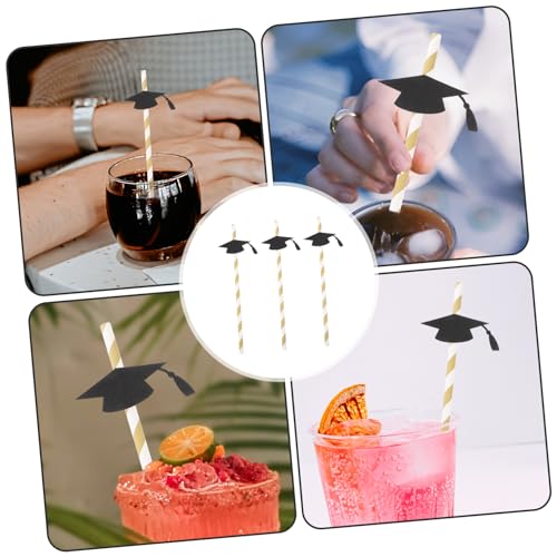 12 pitillos de papel negros para fiesta de graduación miniatura 3