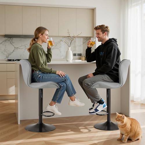 Image of Sweetcrispy Bar Stools Set of 2, Faux Leather Swivel Adjustable Bar Chairs