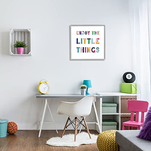 Stupell Industries Enjoy Little Things Kids' Motivational Phrase Block Typography, Designed by CAD Designs Gray Framed Wall Art, 24 x 24, White2