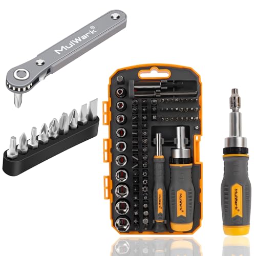 MULWARK Compact Tool Kit Bundle: 11pc Right Angle Screwdriver Set & 77pc Screwdriver Bits and Socket Set – Versatile Ratchet Wrench & Complete DIY Tool Kit
