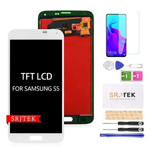 SRJTEK for Samsung Galaxy S5 (Not Original AMOLED!) LCD G900M G900A G900T G900FD LCD Replacement Touch Screen Digitizer TFT Display Touchscreen Glass Assembly Kits,no Include Tempered Glass (White)