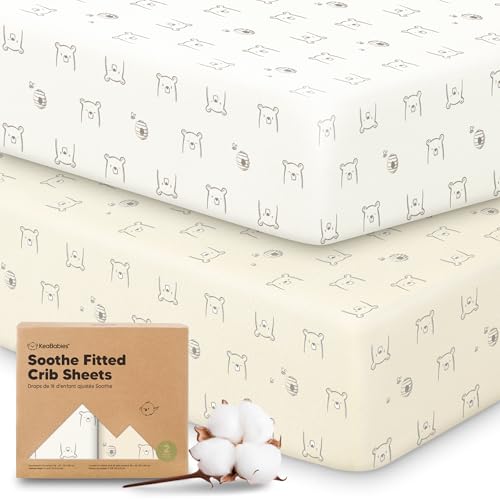 Image of KeaBabies 2-Pack Organic Crib Sheets for Boys, Girls - 52x28 Fitted Crib Mattress Sheet Neutral, Breathable Jersey Cotton Cover for Baby Bed, Toddler Mattress, Soft & Cute Prints (Bumble Bear)