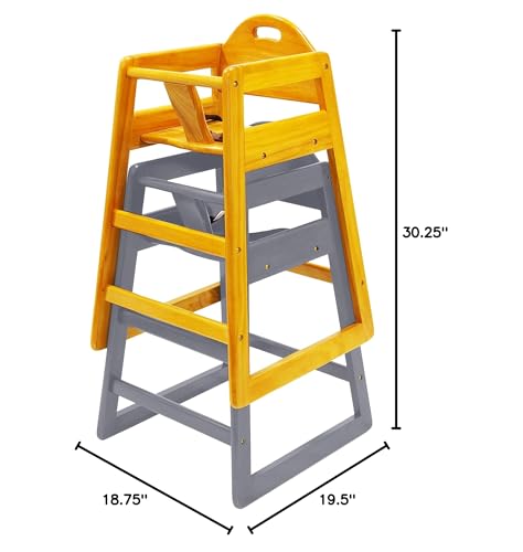 Image of Wooden High Chair for Baby & Toddler - Restaurant-Style Stackable HighChair with Commercial Grade Solid Wood for Dining Table & Kitchen - Compact & Portable Design for Home & Restaurant Use - Gray