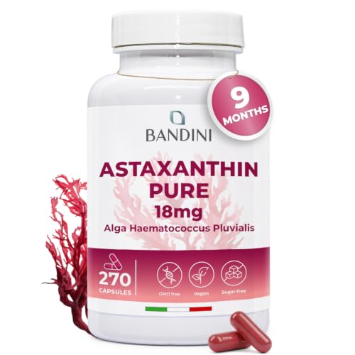 Bandini Pure Astaxanthin 18 mg | 270 High Strength Capsules | 9 months supply | Powerful antioxidant from Haematococcus Pluvialis algae | Astaxantine Supplement Magnesium stearate & GMO-free | Vegan