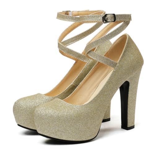 Mary Jane Pumps for Women Ultra High Heel Lolita Cosplay Crisscross Ankle Strap Adjustable Buckle Glitter Sparkle Party Dance Wedding Shoes