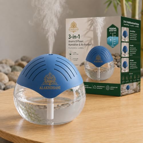 Image of 3-in-1 Aroma Diffuser, Humidifier & Air Purifier | 1500ml Essential Oil Diffuser for Aromatherapy | Ultrasonic Cool Mist Humidifier for Home, Bedroom, Office, Spa | Covers 500 Sq.Ft | Blue