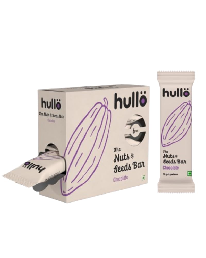 Hullo Nuts & Seeds Bar - Chocolate (6 x 30g Pack) | Dairy Free & Healthy Chocolate Snack Bars for Kids & Adults with No Added Sugar & No Preservatives | Energy Snack Bar for Gym, Travel & School