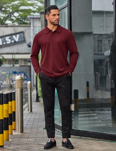 COOFANDY Polo para Hombre de Manga Larga Camisa Casual con Cuello para Oficina y Golf Ligera y con Botones miniatura 5