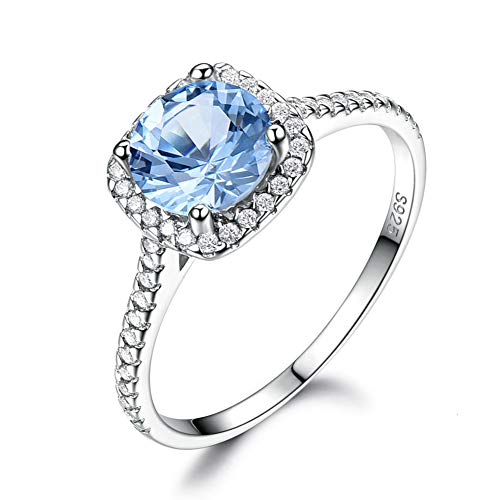 Ginger Lyne Collection Sky Blue Created Topaz Halo Sterling Silver Engagement Statement Ring