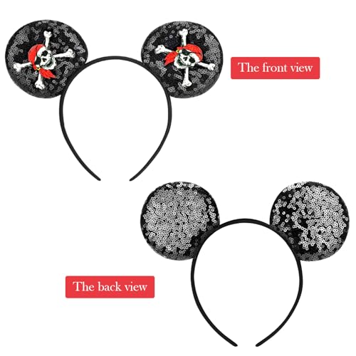 Image of DRESHOW Pirate Themed Mouse Ears Headband with Bow Glitter Party Decoration Halloween Cosplay Costume for Women