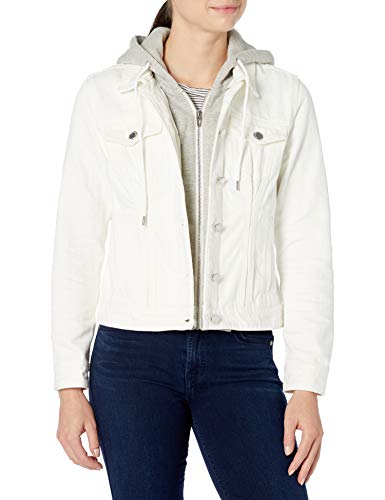 [BLANKNYC] womens Denim With Removeable French Terry Hood Jacket, White, Small US