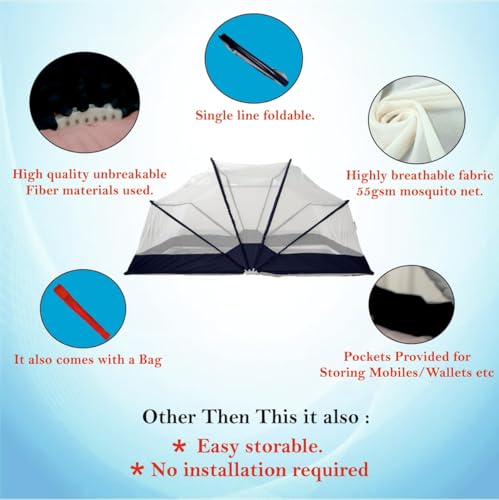 Image of Happy Penguin Mosquito Net [Foldable] Easy Setup | Lightweight Cotton, Portable & Ideal for Home & Travel | Strong & Breathable | Suitable for King Size Bed [3x6 (1 /4)]