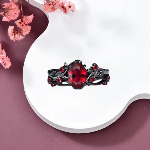 Vintage 2ct Oval Leaf Ruby/Amethyst/Agate/Turquoise Ring Solid 10K/14K/18K Black Gold Leaf Bridal Wedding Band Unique Twig Vine Engraved Promise Ring Birthday for Women Wife2