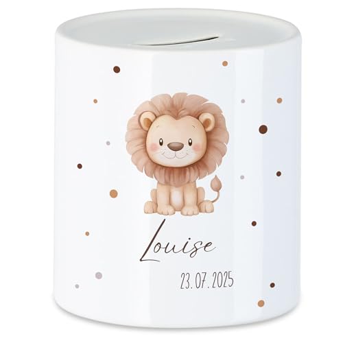 Kiddle-Design Tirelire pour Enfants avec Nom Personnalisé, Motif Animal Lion - Cadeau pour Fille & Garçon pour Anniversaire, Noël, Naissance et Baptême -...