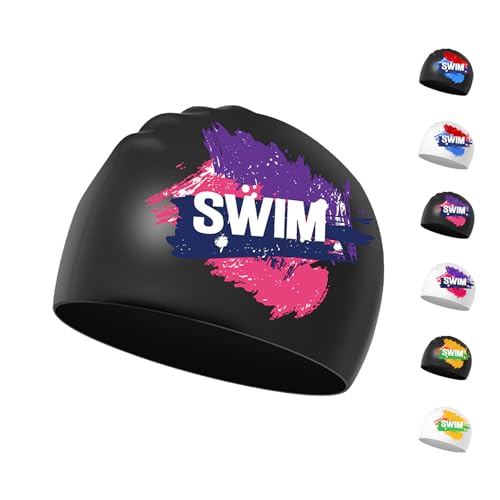 Badekappe Kinder 6-14 Jahre - Schwimmkappe Bademütze Kinder Jungen Mädchen Silikon & Wasserdicht (Schwarz, Lila+Rosa)