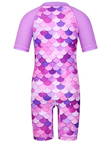 Tfjh E TFJHE0GS1836 Bathing Suits For Girls Swimsuit Uv 50+ Short Sleeve Rash Guard Swimwear One Piece Sunsuits Zipper Purple Scale 8A thumb #1