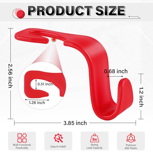 Image of SINGARO 4 Pack Car Seat Headrest Hooks, Vehicle Back Seat Hanger Storage Organizer for Purse Handbag Backpack Coat Grocery, 360 Rotating Heavy Duty Holds 44lbs, Red