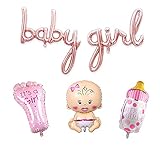 Baby Girl Balloon Baby Shower Balloon Rosegold Banner Feeding Bottle Foil Balloon Girl's Little Feet
