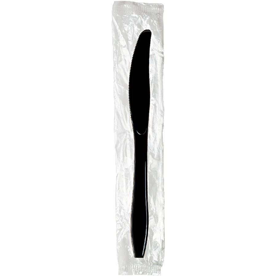 VeZee Film Wrapped Heavy Weght Black Disposable Plastic Knife, Good for Parties, Weddings, Restaurant, Hotels & Home: 1000 Pcs