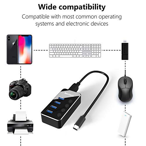 image for RSHTECH USB C Hub Powered 4 Port USB Splitter Portable Aluminum USB Da