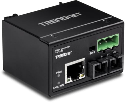 Image of TRENDnet Hardened Industrial 100Base-FX Multi-Mode SC Fiber Converter, (2km, 1.2 Miles), IP40 Rated Housing, TI-F10SC,Black,Lifetime Protection