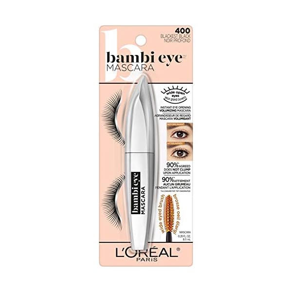 L'Oreal Paris Makeup Bambi Eye Mascara, Lasting Volume, Length & Lift, Doe-eye Definition, No Clumping, Washable, Blackest Black 0.21 Fl Oz