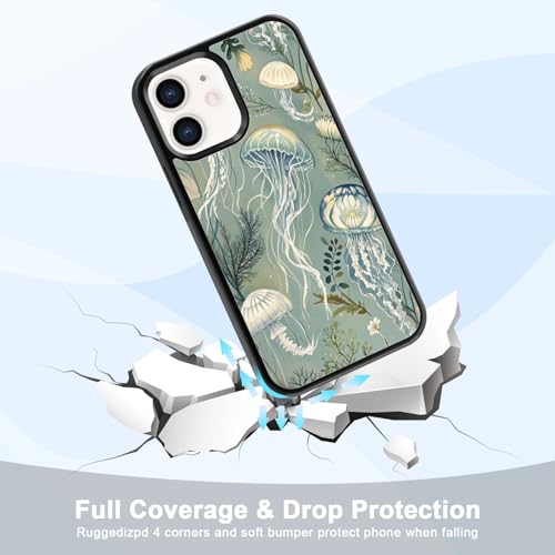 Coque iPhone 12 Mini méduse verte esthétique aquarelle pour fille