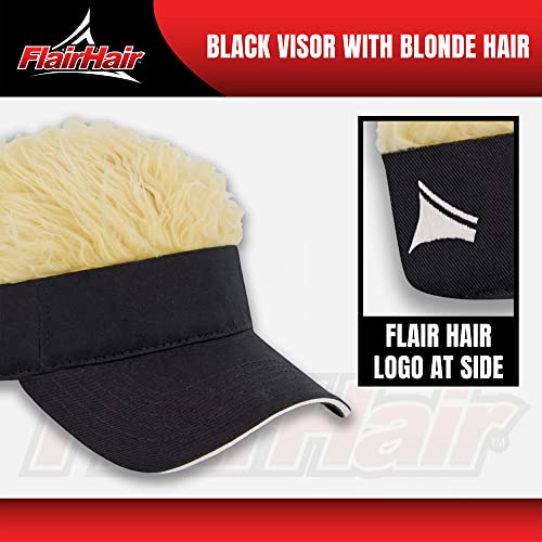 Flair Hair Concept One Sun Visor Cap With Fake Hair, Blonde Hair With Black Adjustable Baseball Hat, Black, One Size #TOP3